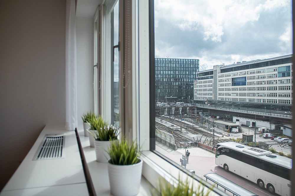Utsikt över Stockholm city och Centralstationen från ett av City Office kontor