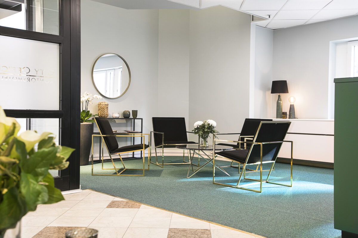 Receptionen hos City Office kontorshotell i Stockholm